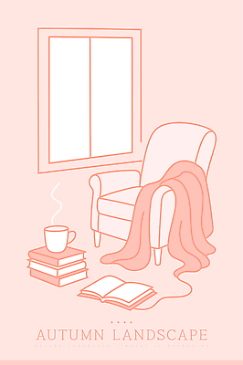 분홍색 라인일러스트 일러스트 실내 따뜻함 사람없음 인테리어 소파 독서 가을 차 편안함 커피잔 담요 라인아트 창가 책더미 국내일러스트 AI파일 디자인 계절 커피 음료 선 컬러 의자 창문 잔 내부 책 감각 무더기 파일형식 벡터