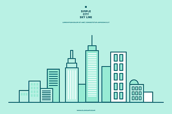 디자인 일러스트 사람없음 고층빌딩 도심 모던 스카이라인 민트색 국내일러스트 AI파일 컬러 빌딩 도시 파일형식 벡터