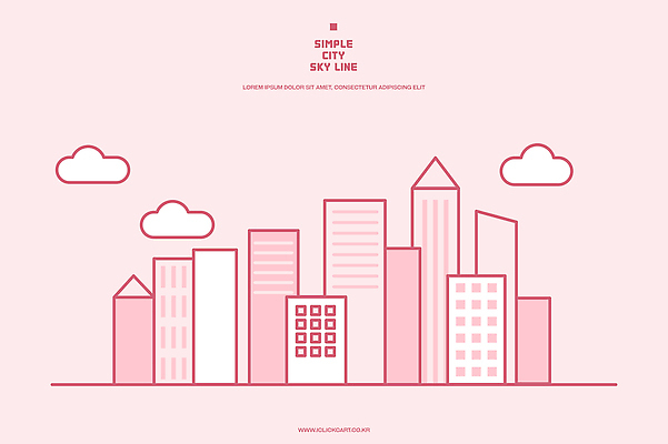 구름 디자인 분홍색 일러스트 풍경 사람없음 건물 고층빌딩 도심 모던 스카이라인 국내일러스트 AI파일 자연요소 건축물 컬러 빌딩 도시 파일형식 벡터