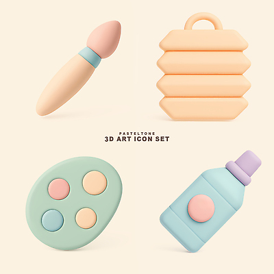 PSD 아이콘 디자인 예술 미술 사람없음 그래픽 세트 3D아이콘 3D 귀여움 물감 붓 작업 팔레트 배열 물통 오브젝트 심플 스프레이 스프레이페인트 창작 파스텔톤 편집3D 컬러 컨셉 문화예술 미술도구 디지털합성 파일형식
