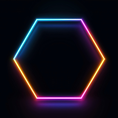 JPG 모양 편집이미지 디자인 예술 선 조명 프레임 사람없음 그래픽 빛 컬러풀 검은색 분위기 모던 심플 육각형 네온아트 편집실사 AI컴퓨터그래픽 AI콘텐츠 도형 컬러 컨셉 CG 네온 파일형식