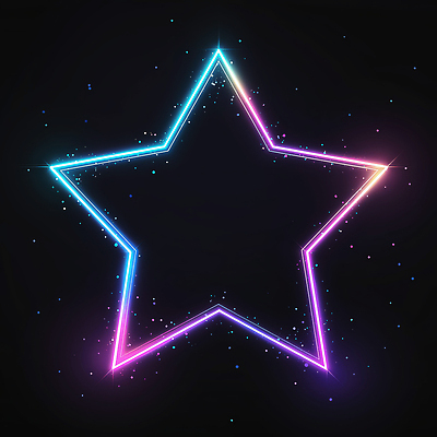 JPG 편집이미지 디자인 별 예술 선 조명 프레임 형상 사람없음 그래픽 장식 빛 컬러풀 디지털 검은색 어둠 화려 분위기 모던 상상력 창의성 네온아트 편집실사 AI컴퓨터그래픽 AI콘텐츠 자연요소 컬러 컨셉 CG 네온 파일형식