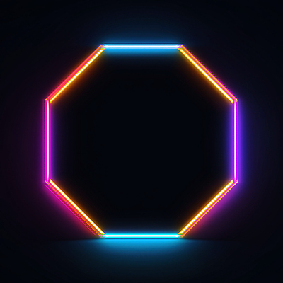 JPG 모양 편집이미지 디자인 예술 선 조명 프레임 사람없음 장식 빛 컬러풀 검은색 어둠 분위기 모던 창의성 팔각형 네온아트 편집실사 AI컴퓨터그래픽 AI콘텐츠 도형 컬러 컨셉 CG 네온 파일형식