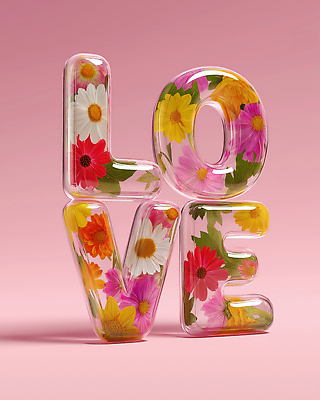 JPG 편집이미지 디자인 꽃 예술 분홍색 사랑 풍경 타이포그라피 사람없음 장식 여름 조형물 표현 투명 오브젝트 그림 뷰티풀 입체문자 효과 이미지편집 편집실사 AI컴퓨터그래픽 AI콘텐츠 식물 문자 계절 감정 컬러 미술 CG 파일형식