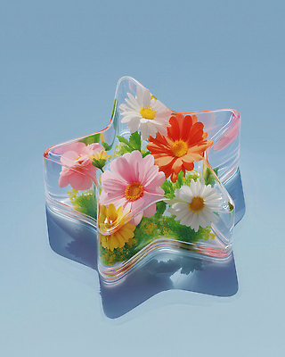 JPG 편집이미지 디자인 꽃 별 예술 그림자 사람없음 장식 투명 오브젝트 감성 뷰티풀 이미지편집 편집실사 AI컴퓨터그래픽 AI콘텐츠 자연요소 식물 컨셉 CG 파일형식