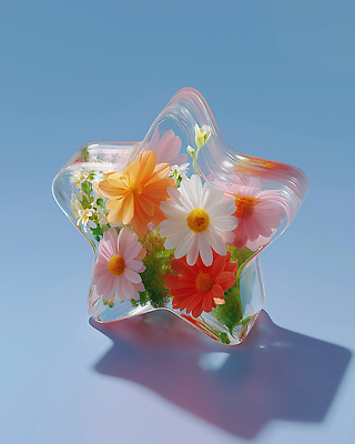 JPG 편집이미지 디자인 꽃 별 예술 그림자 사람없음 장식 인테리어 투명 소중 오브젝트 뷰티풀 이미지편집 편집실사 AI컴퓨터그래픽 AI콘텐츠 자연요소 식물 컨셉 CG 파일형식