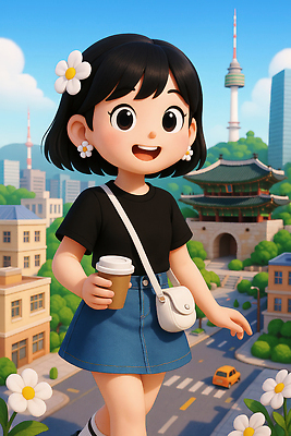 JPG 전통 여자 꽃 커피 어린이 가방 일러스트 휴가 거리 서울 한명 들기 건물 일상 관광지 귀여움 활발 티켓 숭례문 즐거움 남산타워 국내일러스트 AI일러스트 AI콘텐츠 식물 1 건축물 잡화 감정 음료 여행 컨셉 모션 한국 사람 라이프 남산 랜드마크 파일형식
