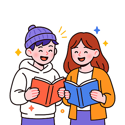 커플 여자 남자 여유 일러스트 휴식 함께함 대화 웃음 두명 책 친구 반짝임 학습 독서 기쁨 즐거움 소통 문화생활 순간 국내일러스트 AI파일 라이프스타일 교육 감정 컨셉 관계 모션 표정 말하기 사람 파일형식 벡터