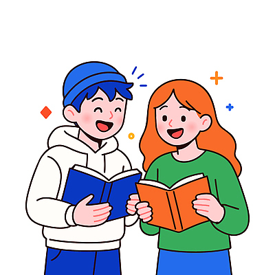 커플 여자 남자 행복 문화 일러스트 대화 사랑 웃음 취미 두명 책 친구 반짝임 학습 독서 즐거움 소통 문화생활 국내일러스트 AI파일 라이프스타일 교육 감정 컨셉 관계 모션 표정 말하기 사람 파일형식 벡터