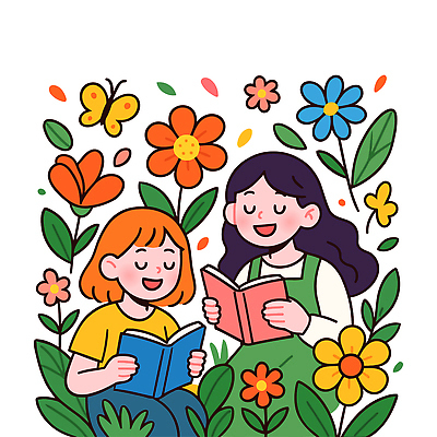 여자 행복 어린이 나비 꽃밭 일러스트 자연 사랑 소녀 잔디 두명 책 여름 친구 학습 독서 평화 정원 즐거움 소통 문화생활 여자만 국내일러스트 AI파일 식물 라이프스타일 계절 교육 꽃 감정 곤충 컨셉 관계 사람 생태계 파일형식 벡터