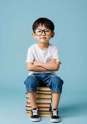 JPG 편집이미지 어린이교육 남자 문화 어린이 포즈 하늘색 한명 앉기 소년 책 학습 팔짱 귀여움 표현 자신감 즐거움 창의력 책더미 의료성형뷰티 소년한명만 안경낌 편집실사 AI인물포토 AI콘텐츠 1 교육 감정 안경 컨셉 모션 사람 파란색 CG 무더기 남자한명만 소년만 파일형식 AI포토