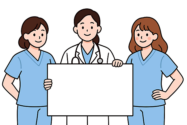 여자 허리손 유니폼 일러스트 청진기 협력 건강 치료 세명 진료 팻말 간호사 의사 잡기 전문직 서비스 자영업 소통 돌봄 카피스페이스 국내일러스트 AI파일 직업 옷 포즈 컨셉 비즈니스 의학 의료기기 모션 프레임 사람 공백 의료진 파일형식 벡터