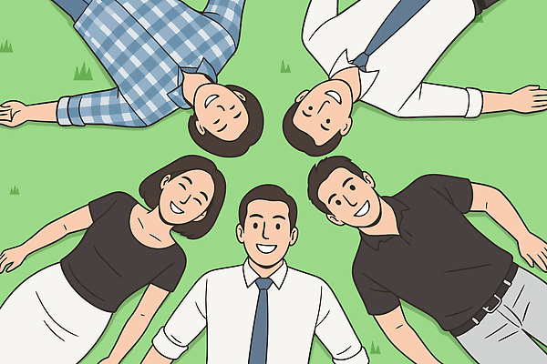 남자 행복 일러스트 응원 모션 함께함 웃음 잔디 여러명 친구 눕기 파이팅 그룹 편안함 동료 즐거움 국내일러스트 AI파일 식물 감정 다수 컨셉 관계 표정 사람 감각 파일형식 벡터