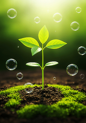 JPG 편집이미지 줄기 잎 자연 생명 사람없음 초록색 햇빛 새싹 환경 흙 성장 물방울 비눗방울 편집실사 AI포토 AI콘텐츠 식물 컬러 태양 CG 생태계 파일형식
