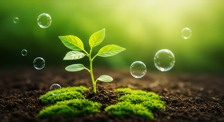 JPG 편집이미지 잎 자연 생명 사람없음 초록색 햇빛 새싹 환경 희망 흙 성장 물방울 비눗방울 부드러움 광합성 편집실사 AI포토 AI콘텐츠 식물 감정 컬러 태양 감각 CG 생태계 파일형식