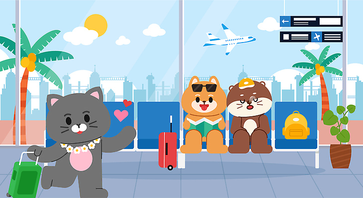 구름 화분 동물캐릭터 여행 지도 의자 일러스트 가족 하늘 비행기 미소 웃음 들기 앉기 사람없음 건물 친구 여름휴가 바캉스 선글라스 야자수 손들기 캐리어 고양이 짐 하트 잡기 잠 당기기 개 즐거움 백팩 꽃목걸이 다리들기 수달 캡모자 공항라운지 국내일러스트 일러캐릭터 AI파일 자연요소 모양 나무 동물 캐릭터 모자_잡화 건축물 꽃 감정 안경 가구 가방 목걸이 포유류 관계 항공교통 모션 휴가 대중교통 표정 반려동물 여행가방 라운지 공항 파일형식 벡터 여름_계절