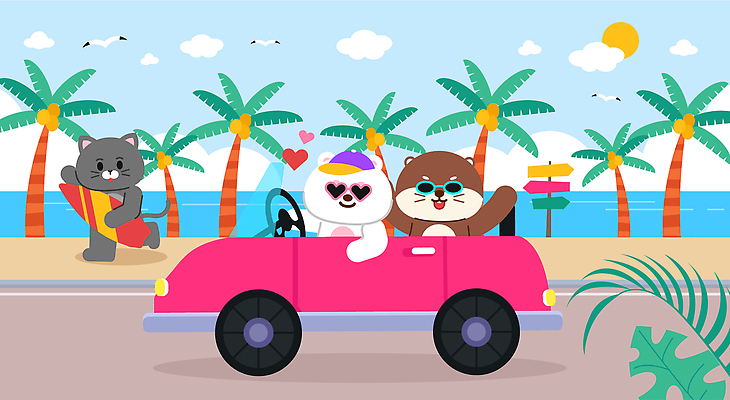 구름 동물캐릭터 여행 잎 일러스트 곰 자동차 갈매기 하늘 휴식 미소 들기 해변 사람없음 친구 여름휴가 바캉스 선글라스 야자수 태양 손들기 고양이 만세 운전 하트 표지판 서핑보드 즐거움 수달 캡모자 국내일러스트 일러캐릭터 AI파일 자연요소 모양 나무 식물 동물 캐릭터 모자_잡화 감정 안경 육상교통 바다 컨셉 포유류 관계 모션 조류 휴가 알림판 표정 반려동물 보드_스포츠 파일형식 벡터 여름_계절