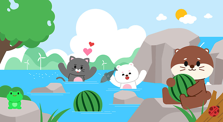 나무 구름 동물캐릭터 일러스트 곰 안기 물놀이 하늘 수박 개구리 어류 미소 웃음 앉기 사람없음 물 여름휴가 바캉스 태양 손들기 계곡 고양이 만세 바위 하트 풀 즐거움 무당벌레 물고기잡기 수달 산맥 국내일러스트 일러캐릭터 AI파일 자연요소 모양 식물 동물 캐릭터 감정 곤충 과일 포유류 모션 놀이 휴가 산 표정 양서류 반려동물 수중동물 돌_바위 잡기 파일형식 벡터 여름_계절