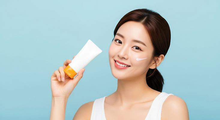 JPG 편집이미지 여자 하늘색 한명 미소 상반신 성인 화장품 피부관리 스킨케어 의료성형뷰티 성인여자한명만 편집실사 AI인물포토 AI콘텐츠 1 표정 사람 파란색 뷰티 CG 여자한명만 성인여자만 파일형식 AI포토