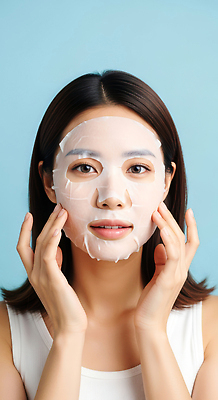 JPG 편집이미지 여자 하늘색 휴식 한명 상반신 성인 촉촉함 피부관리 스킨케어 마스크팩 의료성형뷰티 성인여자한명만 편집실사 AI인물포토 AI콘텐츠 1 컨셉 사람 파란색 뷰티 젖음 CG 팩 여자한명만 성인여자만 파일형식 AI포토