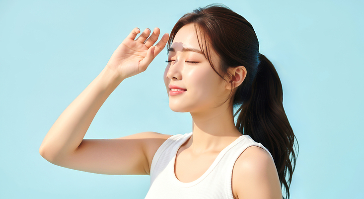 JPG 편집이미지 여자 행복 하늘색 한명 상반신 성인 햇빛 피부 즐거움 피부관리 의료성형뷰티 성인여자한명만 편집실사 AI인물포토 AI콘텐츠 1 감정 사람 신체부위 파란색 태양 뷰티 CG 여자한명만 성인여자만 파일형식 AI포토