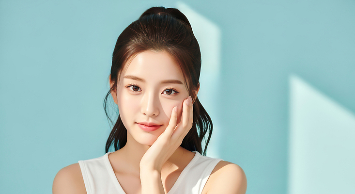 JPG 편집이미지 여자 패션 하늘색 한명 상반신 성인 우아함 편안함 피부 피부관리 의료성형뷰티 성인여자한명만 편집실사 AI인물포토 AI콘텐츠 1 컨셉 사람 신체부위 파란색 뷰티 감각 CG 여자한명만 성인여자만 파일형식 AI포토