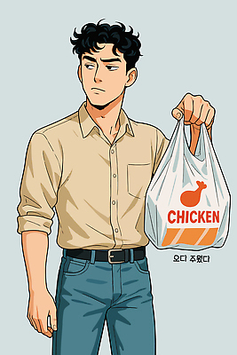 남자 일러스트 비닐봉투 한명 들기 치킨 무관심 주기 예민 국내일러스트 AI파일 1 감정 모션 봉투 사람 닭고기요리 파일형식 벡터