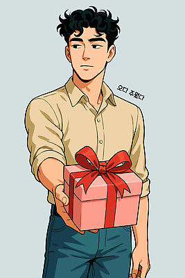 남자 리본 일러스트 한명 들기 선물상자 축하 생일 무관심 주기 예민 국내일러스트 AI파일 1 기념일 감정 컨셉 모션 선물 사람 상자 파일형식 벡터