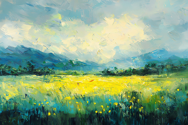 JPG 구름 편집이미지 하늘 초원 사람없음 연두색 평화 고요 들꽃 언덕 유화 풍경화 편집실사 AI포토 AI콘텐츠 자연요소 꽃 컨셉 미술 초록색 CG 그림 파일형식