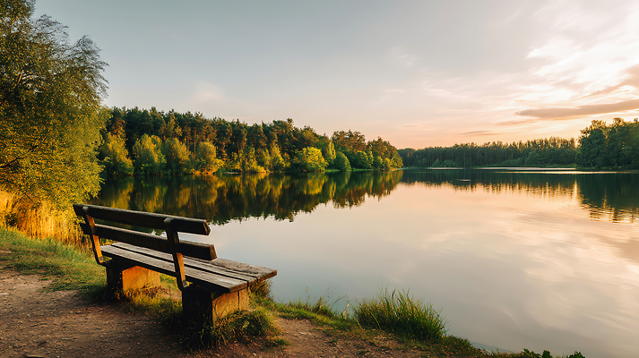 JPG 나무 편집이미지 공원 호수 벤치 하늘 휴식 사람없음 반짝임 반사 고요 일몰 산책 수면 조용 오후 편집실사 AI포토 AI콘텐츠 식물 공공시설 컨셉 의자 모션 물 노을 CG 파일형식