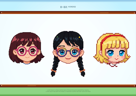 여자 안경 얼굴 어린이 일러스트 미소 세명 귀여움 단순화된 비트맵 픽셀 아바타 일러캐릭터 AI파일 캐릭터 잡화 컨셉 표정 사람 신체부위 파일형식 벡터