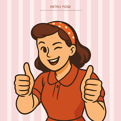 여자 일러스트 한명 상반신 귀여움 주황색 기쁨 머리띠 복고 따봉 국내일러스트 AI파일 1 감정 컬러 컨셉 장신구 사람 최고 파일형식 벡터