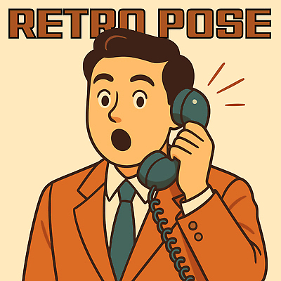 남자 일러스트 한명 상반신 갈색 놀람 전화기 복고 통화 소통 국내일러스트 AI파일 1 감정 컬러 컨셉 모션 표정 사람 파일형식 벡터