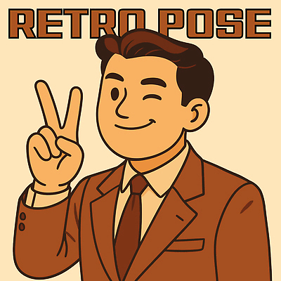 손 남자 일러스트 한명 정장 상반신 갈색 빈티지 복고 브이 국내일러스트 AI파일 1 옷 컬러 컨셉 사람 손짓 신체부위 파일형식 벡터