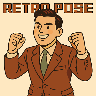 남자 행복 일러스트 한명 정장 상반신 갈색 손들기 주먹 복고 국내일러스트 AI파일 1 옷 감정 컬러 모션 사람 파일형식 벡터