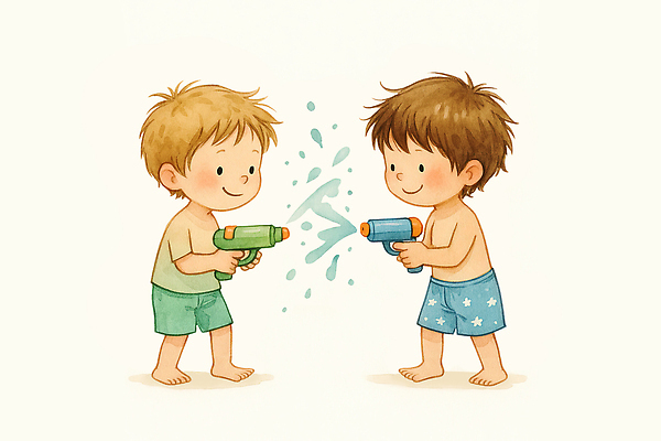 전신 PSD 남자 행복 어린이 일러스트 가족 물놀이 함께함 미소 웃음 야외 두명 여름 친구 장난감 발사 즐거움 물총 국내일러스트 계절 감정 컨셉 관계 놀이 표정 사람 파일형식