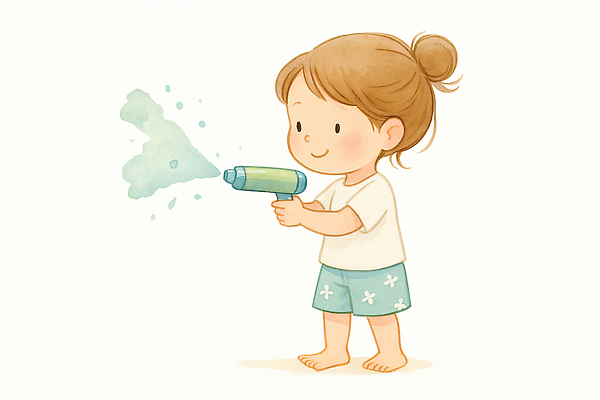 전신 PSD 여자 어린이 일러스트 물놀이 여름방학 한명 미소 웃음 여름 물방울 시원함 발사 즐거움 물총 해맑음 국내일러스트 1 계절 감정 놀이 방학 표정 사람 파일형식 여름_계절