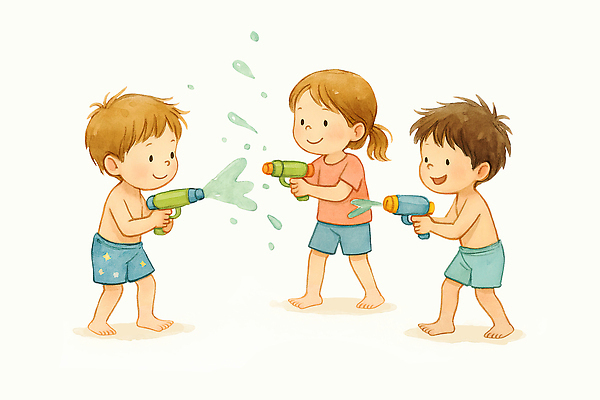 전신 PSD 여자 남자 어린이 일러스트 가족 물놀이 미소 웃음 야외 세명 물 여름 친구 장난감 평화 발사 즐거움 물총 국내일러스트 자연요소 계절 감정 컨셉 관계 놀이 표정 사람 파일형식