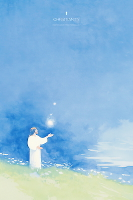 PSD 남자 기독교 일러스트 자연 하늘 수채화 한명 파란색 빛 평화 뷰티풀 국내일러스트 1 종교 컬러 컨셉 사람 생태계 파일형식