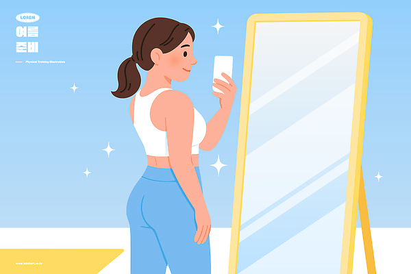여자 일러스트 건강 한명 스마트폰 운동복 헬스 거울 셀프카메라 자기관리 국내일러스트 AI파일 1 옷 사람 핸드폰 스마트기기 운동 사진촬영 파일형식 벡터