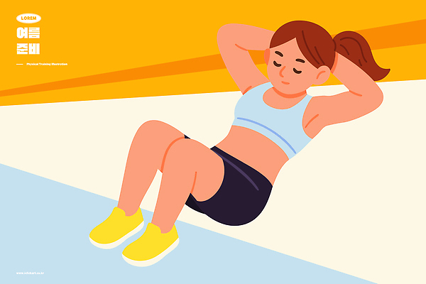 여자 일러스트 건강 한명 운동복 힘 집중 윗몸일으키기 국내일러스트 AI파일 1 옷 컨셉 사람 운동 파일형식 벡터