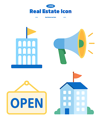 아이콘 부동산 경고 사람없음 건물 확성기 팻말 오픈 알림 마케팅 부동산업 2D아이콘 AI파일 건축물 산업 프레임 재산 파일형식 벡터