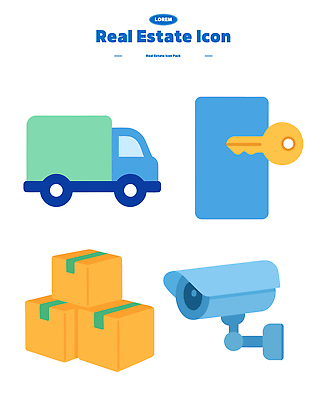 아이콘 열쇠 부동산 사람없음 이사 보안 감시카메라 택배상자 탑차 2D아이콘 AI파일 안전 상자 카메라 트럭 재산 택배 파일형식 벡터