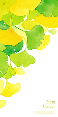 PSD 백그라운드 일러스트 수채화 사람없음 초록색 노란색 가을 은행잎 카피스페이스 국내일러스트 계절 컬러 잎 공백 파일형식