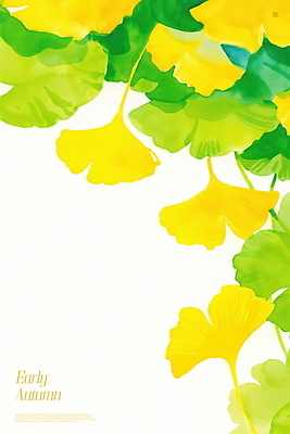 PSD 백그라운드 일러스트 수채화 사람없음 초록색 노란색 가을 은행잎 카피스페이스 국내일러스트 계절 컬러 잎 공백 파일형식