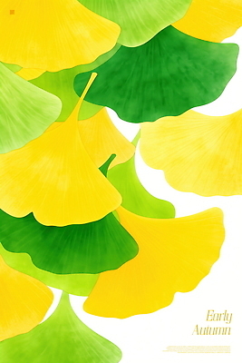 PSD 백그라운드 일러스트 수채화 사람없음 초록색 노란색 가을 은행잎 국내일러스트 계절 컬러 잎 파일형식