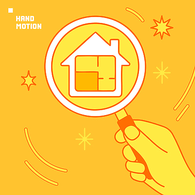 손 일러스트 돋보기 부동산 주택 들기 신체부위 노란색 주목 주시 국내일러스트 AI파일 컬러 모션 사람 건물 재산 파일형식 벡터