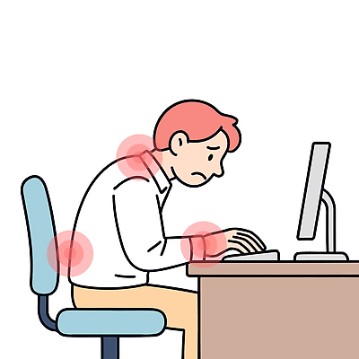 남자 포즈 의자 일러스트 스트레스 건강 피곤 한명 앉기 사무실 모니터 고통 업무 작업 비즈니스맨 손목 집중 허리 목 목디스크 허리디스크 손목터널증후군 손목통증 거북목증후군 국내일러스트 AI파일 1 감정 가구 컨셉 비즈니스 모션 사람 신체부위 컴퓨터 디스크_질병 직장인 질병 파일형식 벡터