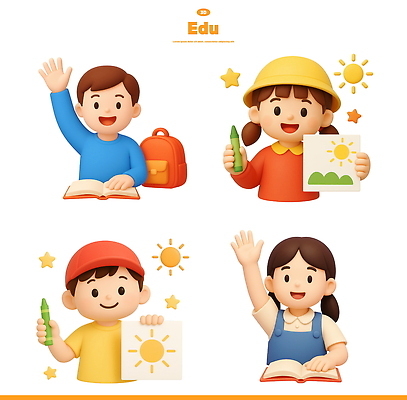 PSD 편집이미지 행복 어린이 수업 3D캐릭터 미소 들기 상반신 취미 친구 학습 손들기 색칠 그리기 즐거움 그림 크레파스 편집3D 캐릭터 교육 감정 관계 모션 학용품 표정 사람 3D 파일형식