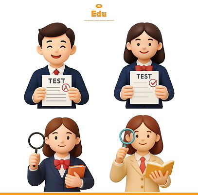 PSD 편집이미지 학생 여자 남자 청소년 돋보기 수업 3D캐릭터 미소 들기 여러명 상반신 시험 수험생 성적 시험지 중고등학생 편집3D 캐릭터 교육 다수 모션 중학생 고등학생 표정 사람 3D 파일형식